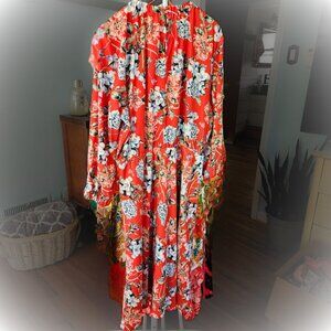 H & M Red Blue Floral Maxi Dress Women L 14